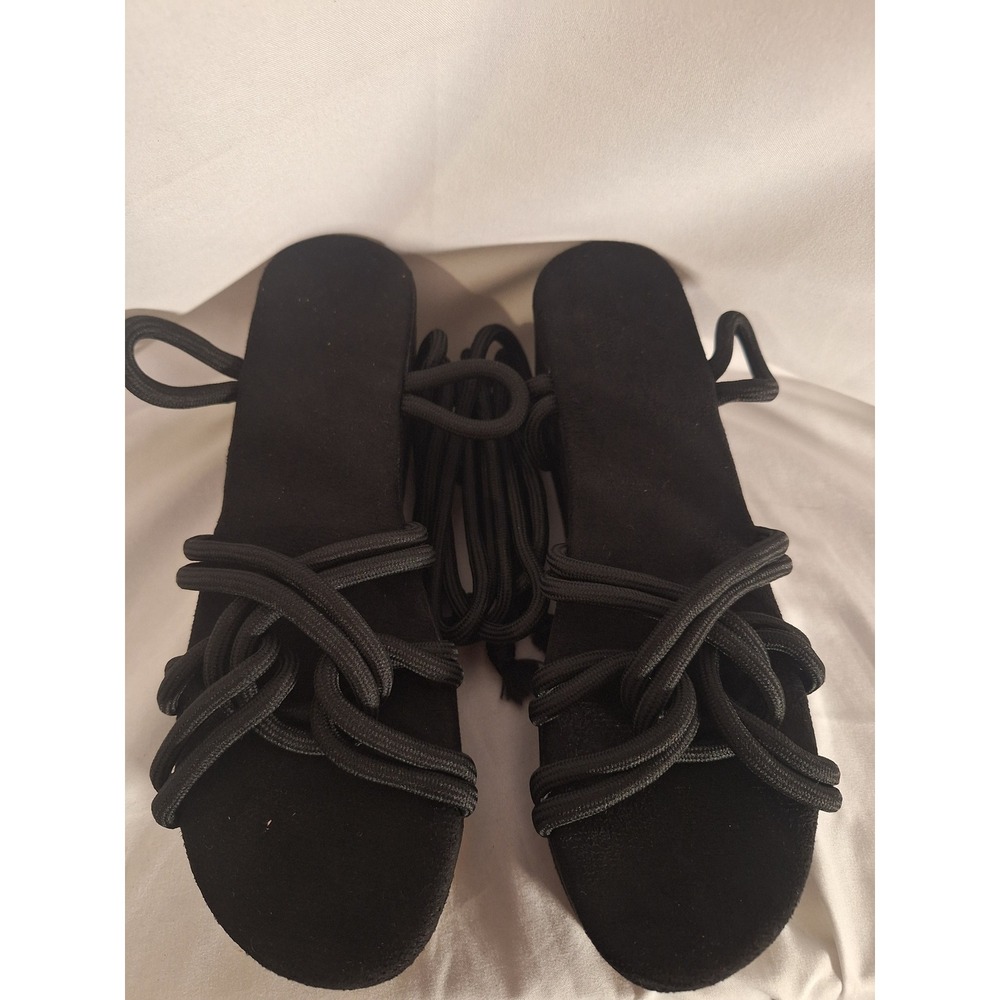 Womens Black Platform Wedge Sandals Lace Up Rope Strappy Knotted Summer Shoes